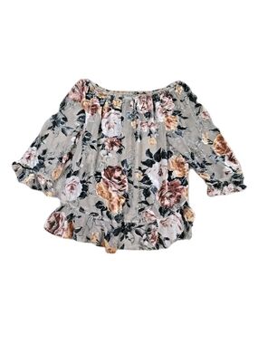 Democracy Velvet Burnout Top Sheer Floral Ruffle Half Sleeve Boho Feminine Summe